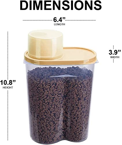 Premify 2Pcs Pet Food Storage Containers, Traveling Cat/Dog Food Container Set with Measuring Cup, Birds Feed/Food Container 2.5L, Refill Your Pet’s Bowls