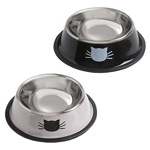 Rapsrk Stainless Steel Cat/Dog Bowls with Rubber Base Non-Slip Kitten/Rabbit/Puppy Dish,Pets Feeder Bowl and Water Bowl