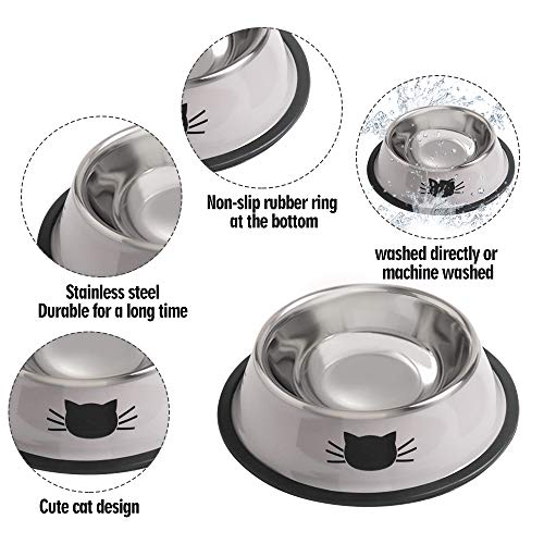 Rapsrk Stainless Steel Cat/Dog Bowls with Rubber Base Non-Slip Kitten/Rabbit/Puppy Dish,Pets Feeder Bowl and Water Bowl