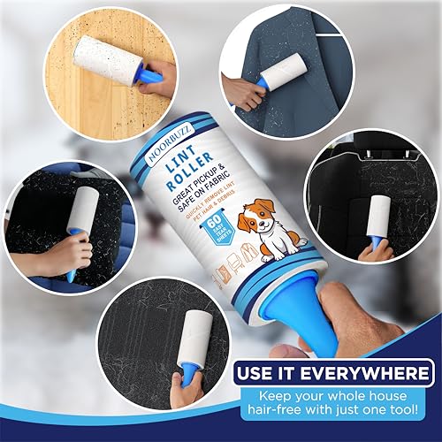 Extra Sticky Lint Roller for Pet Hair Removal – 1 Durable Handle, 4 Refills (360 Sheets) and Protective Cover, Easy Tear Sheets |Reusable Dog & Cat Hair Remover for Clothes, Furniture, Rugs, Bedding