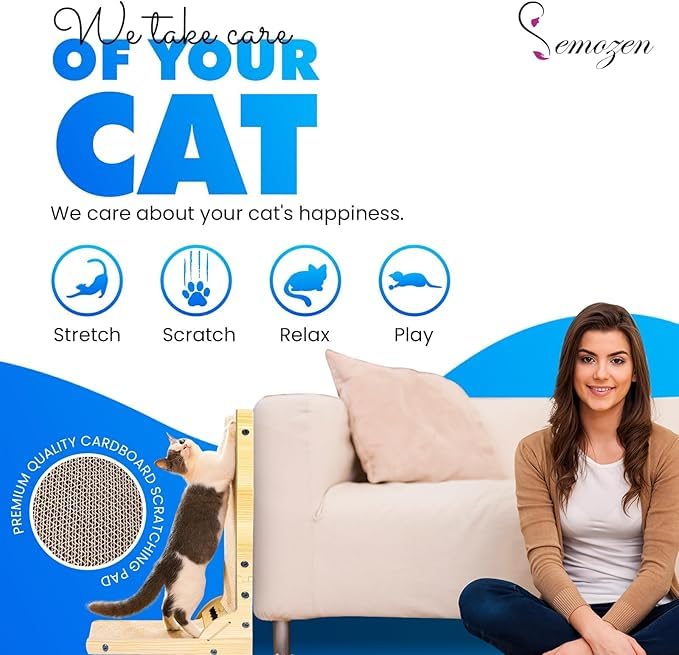Semozen Cat Scratcher, Cat Scratching Post, Cardboard Cat Scratching Board with Ball Toy, Large Vertical L Shape Cat Scratcher Scratch Pads Cat Toys for Indoor