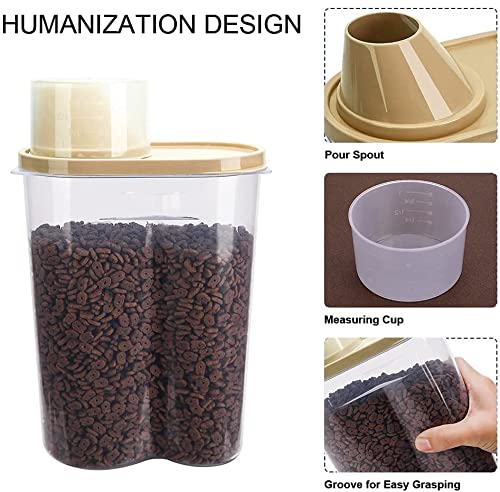 Premify 2Pcs Pet Food Storage Containers, Traveling Cat/Dog Food Container Set with Measuring Cup, Birds Feed/Food Container 2.5L, Refill Your Pet’s Bowls