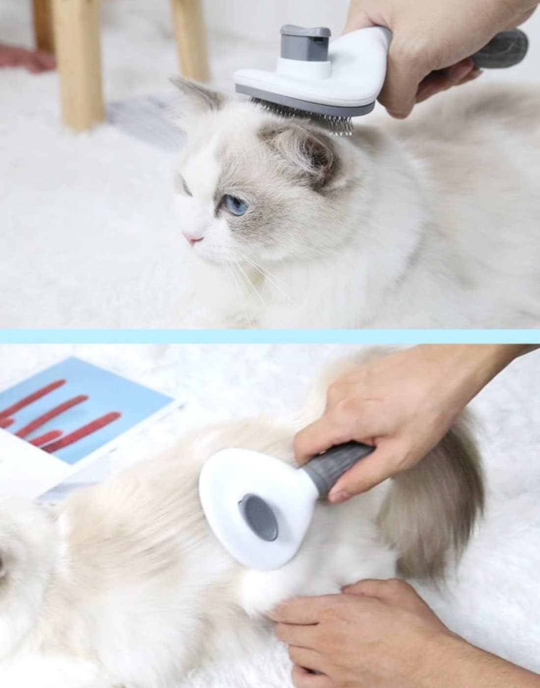 SKY TOUCH Pet Cat Brush for Shedding and Grooming, Dog Hair Removal Brush, Pet Groomer Shedding Grooming Tools Combs Rakes, Cats Brush for Short or Long Haired Removes Loose Hair & Tangles, grey
