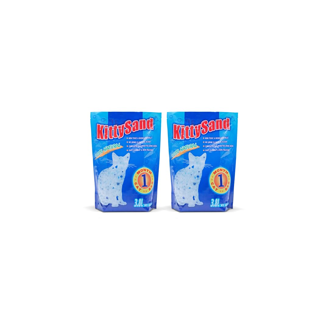 KittySand 100% Natural Silica Crystal Cat Litter 3.8L Plain - Pack of 2