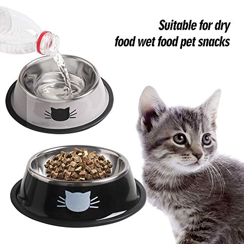 Rapsrk Stainless Steel Cat/Dog Bowls with Rubber Base Non-Slip Kitten/Rabbit/Puppy Dish,Pets Feeder Bowl and Water Bowl