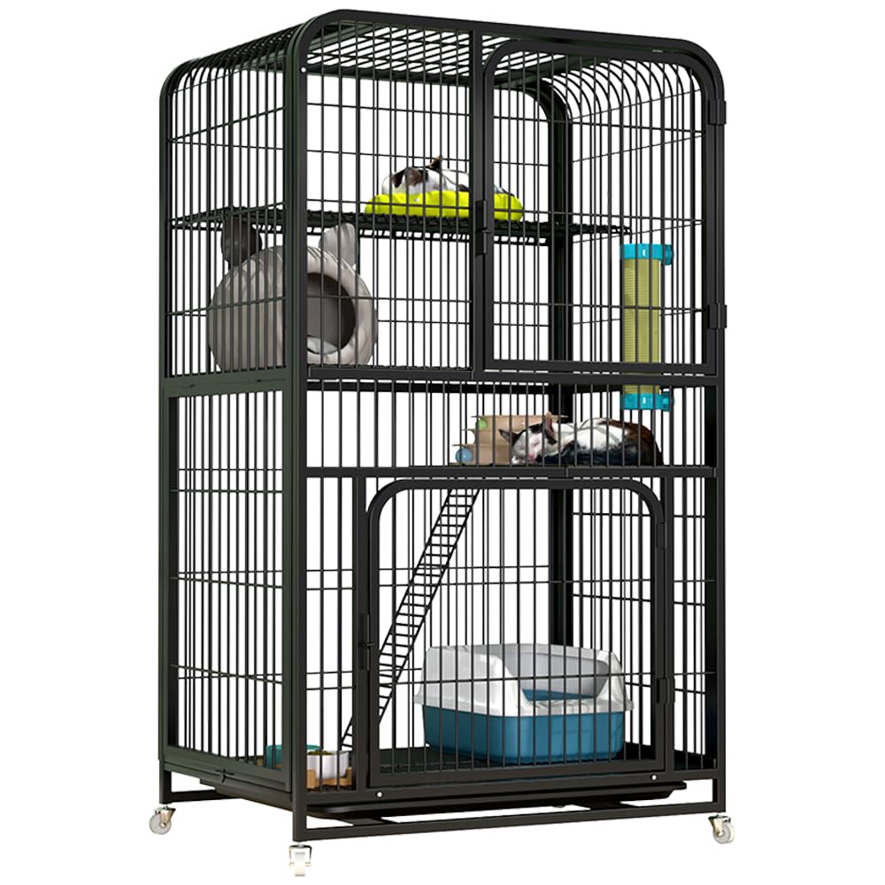 NeoStyle Large Cat Cage 4 Tier,Cat Cage Playpen Box Crate Kennel for Indoor Cats with Doors & Detachable Tray & Ladders & Wheels (Black(76 * 54 * 136cm))