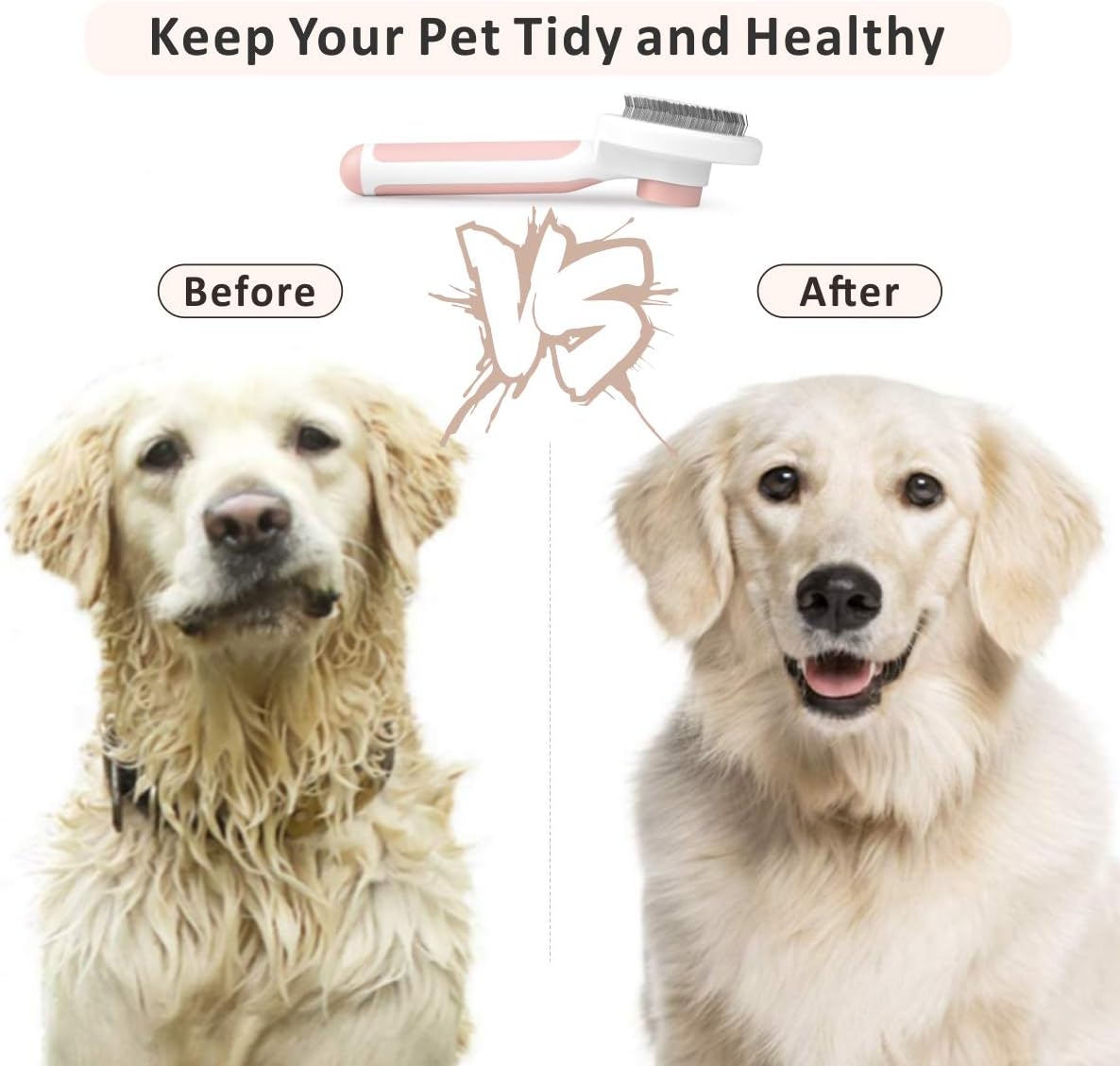 Baytion Pet Grooming Brush, Cats Dogs Brushes for Long Haired & Short Hair, Supple Stainless Steel Bristles Quick Cleaning of the Brush to Remove Tangles Dead Undercoat and Dirt