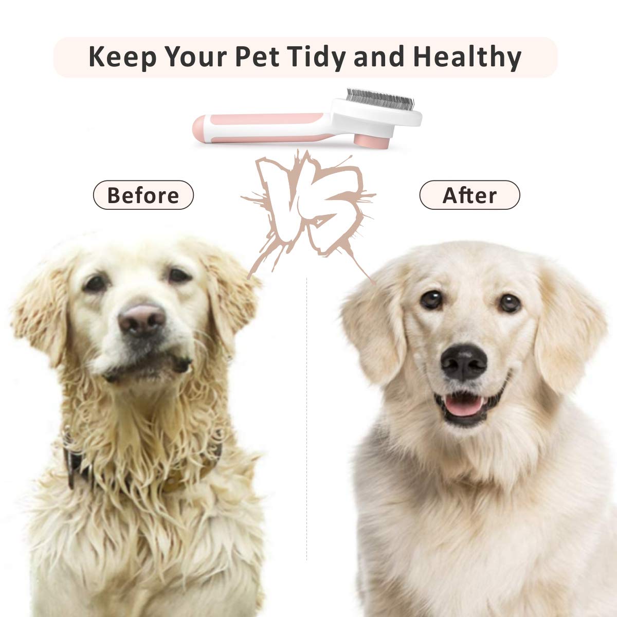 Baytion Pet Grooming Brush, Cats Dogs Brushes for Long Haired & Short Hair, Supple Stainless Steel Bristles Quick Cleaning of the Brush to Remove Tangles Dead Undercoat and Dirt