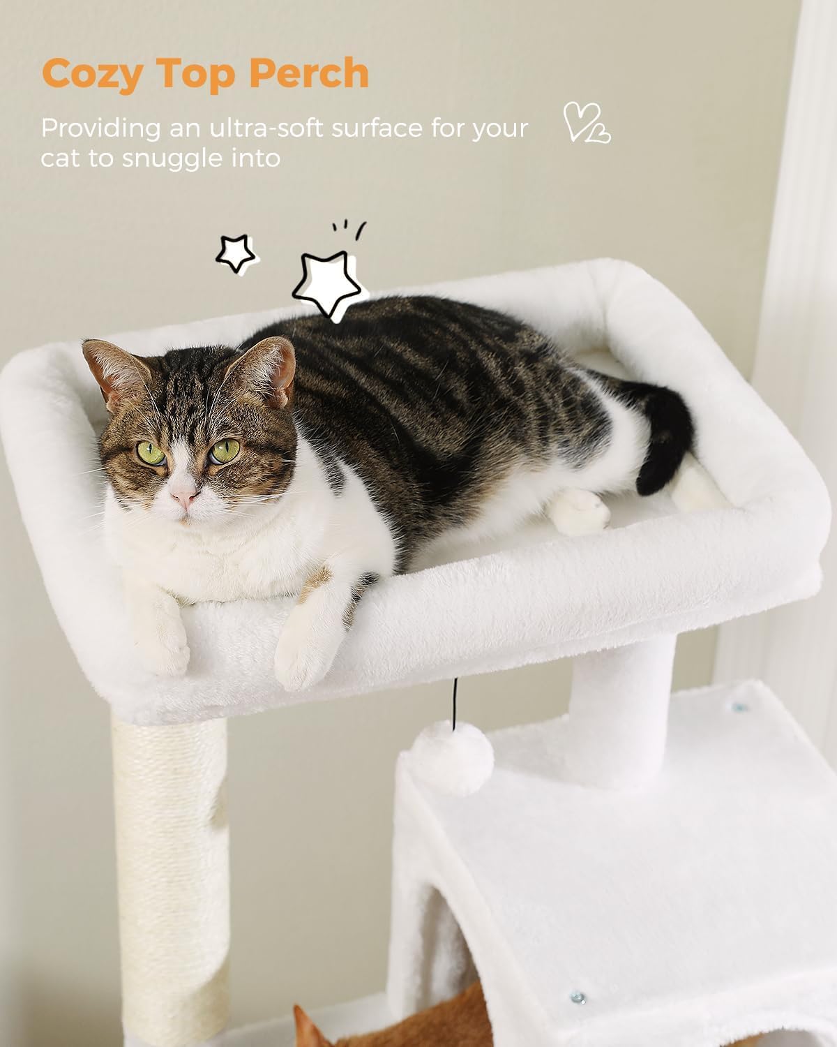 LOYAL RAIN 143 cm Tall Cat Tree for Indoor Cats, Multi-Level Cat Tower with Super Large Hammock, Sisal Covered Scratching Posts, Cozy Condo and Top Perch (Cream White, Large)