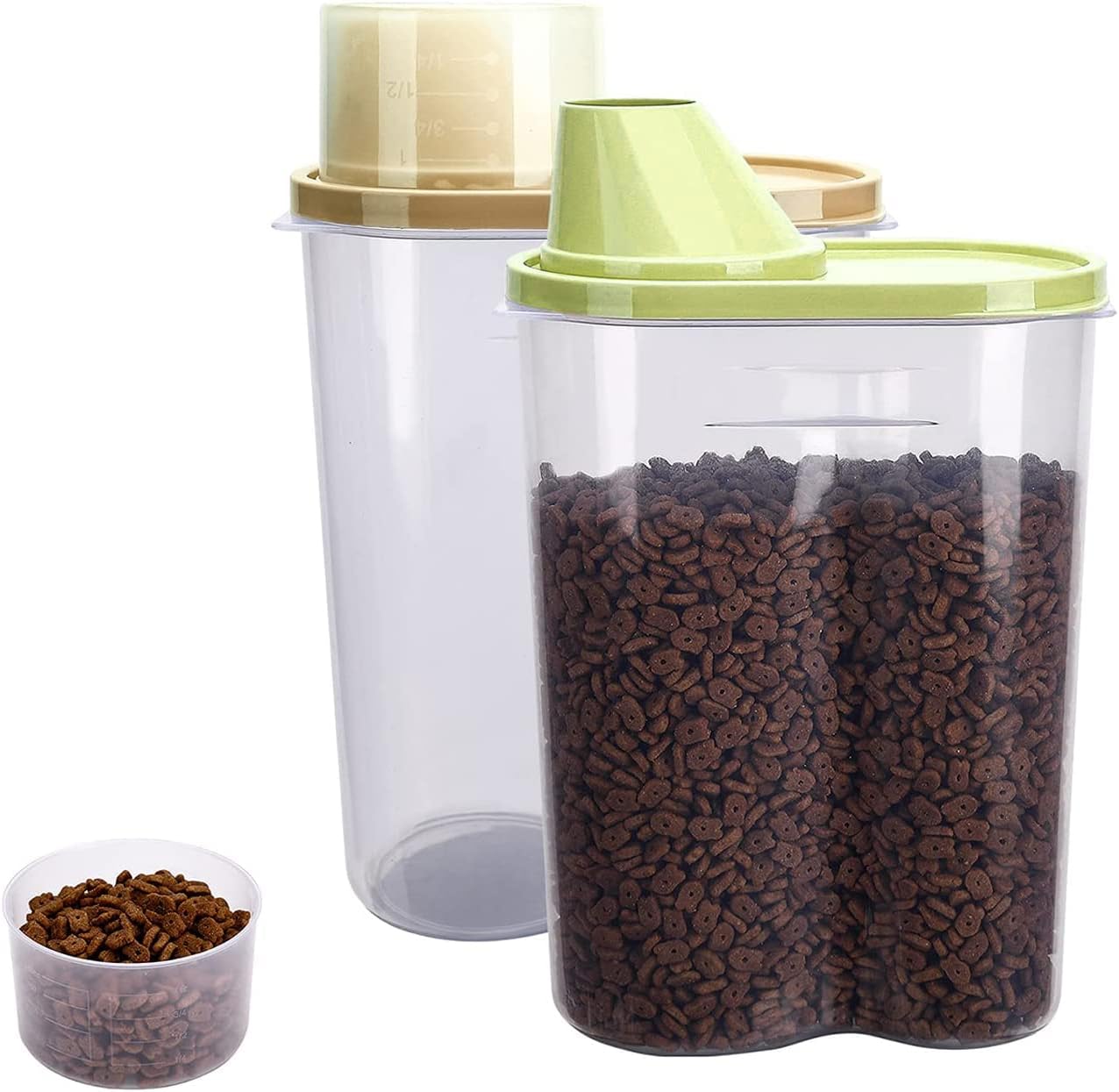 Premify 2Pcs Pet Food Storage Containers, Traveling Cat/Dog Food Container Set with Measuring Cup, Birds Feed/Food Container 2.5L, Refill Your Pet’s Bowls