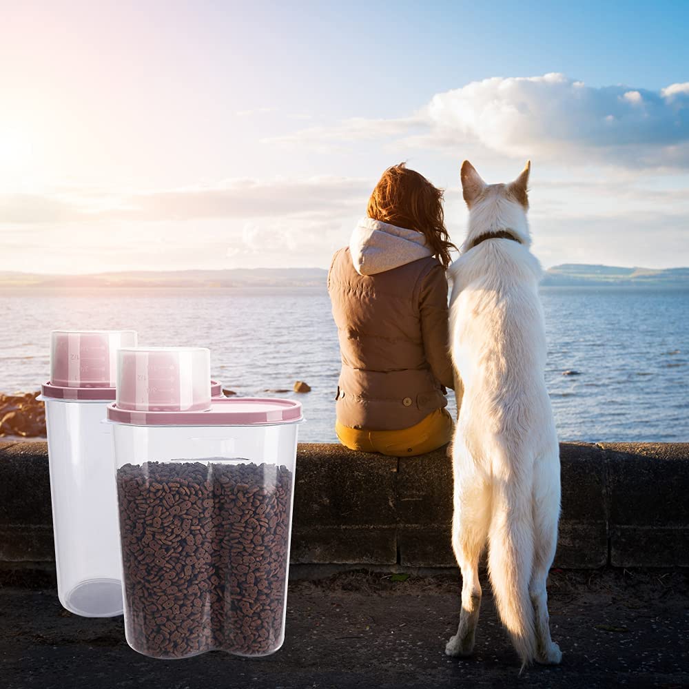 Premify 2Pcs Pet Food Storage Containers, Traveling Cat/Dog Food Container Set with Measuring Cup, Birds Feed/Food Container 2.5L, Refill Your Pet’s Bowls