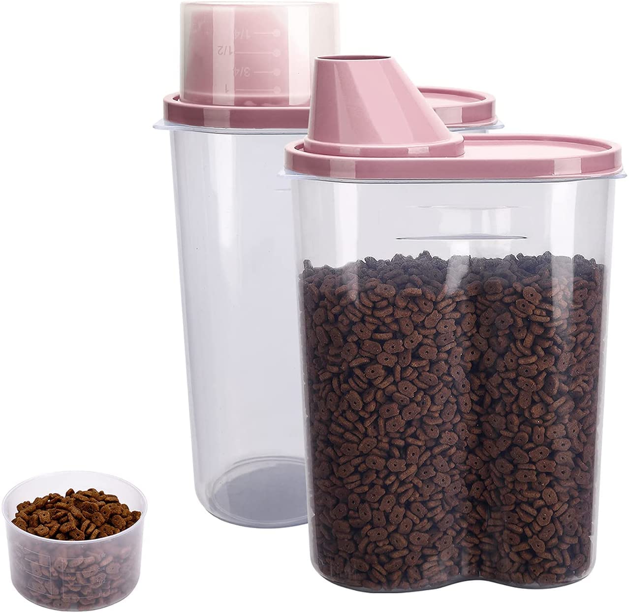 Premify 2Pcs Pet Food Storage Containers, Traveling Cat/Dog Food Container Set with Measuring Cup, Birds Feed/Food Container 2.5L, Refill Your Pet’s Bowls