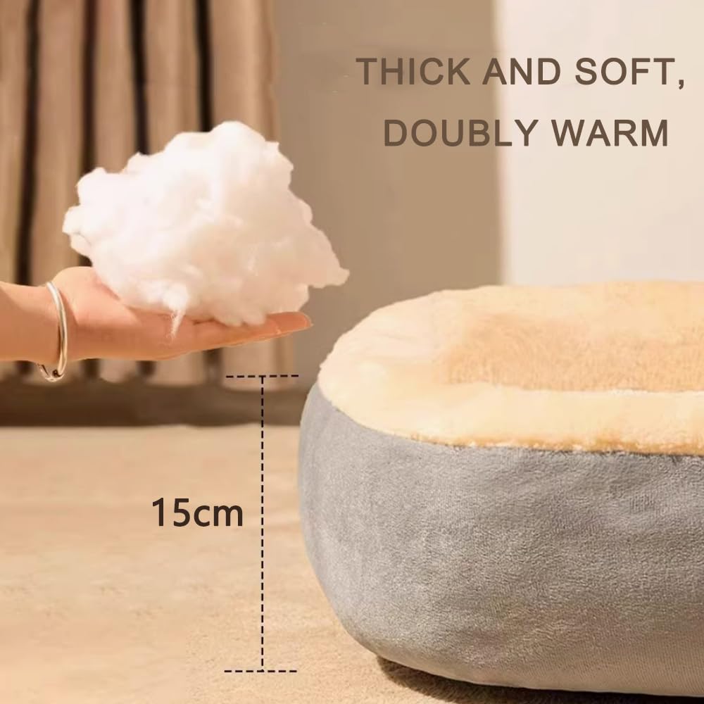 NeoStyle Calming Dog and Cat Bed,Indoor High Cushion Dog Bed, Round Fluffy Pet Bed, Cozy Plush Cuddly Dog Bed, Cute Cartoon Soft Bed, Size for Puppies and Cats(Khaki, M(60 * 50 * 15cm))