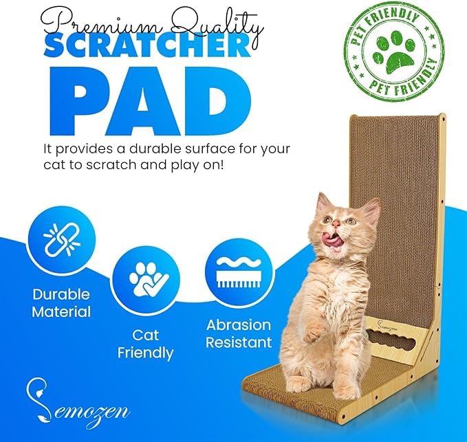 Semozen Cat Scratcher, Cat Scratching Post, Cardboard Cat Scratching Board with Ball Toy, Large Vertical L Shape Cat Scratcher Scratch Pads Cat Toys for Indoor