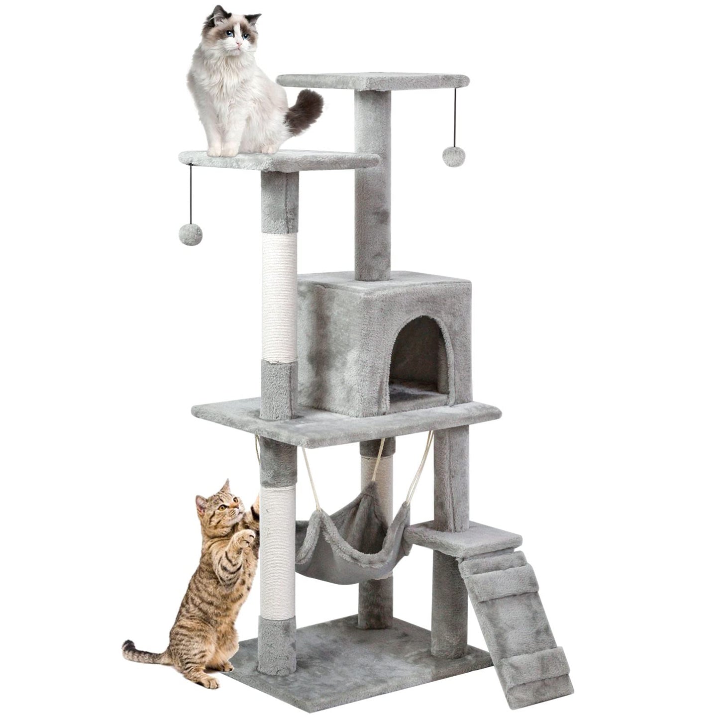 SKY-TOUCH Cat Tree Tower|Durable Cat Condo with Sisal Scratching Posts|Cozy Cat House,|Ladder & Resting Platforms for Indoor Use | Assembly accessories|120×49×39cm,Gray