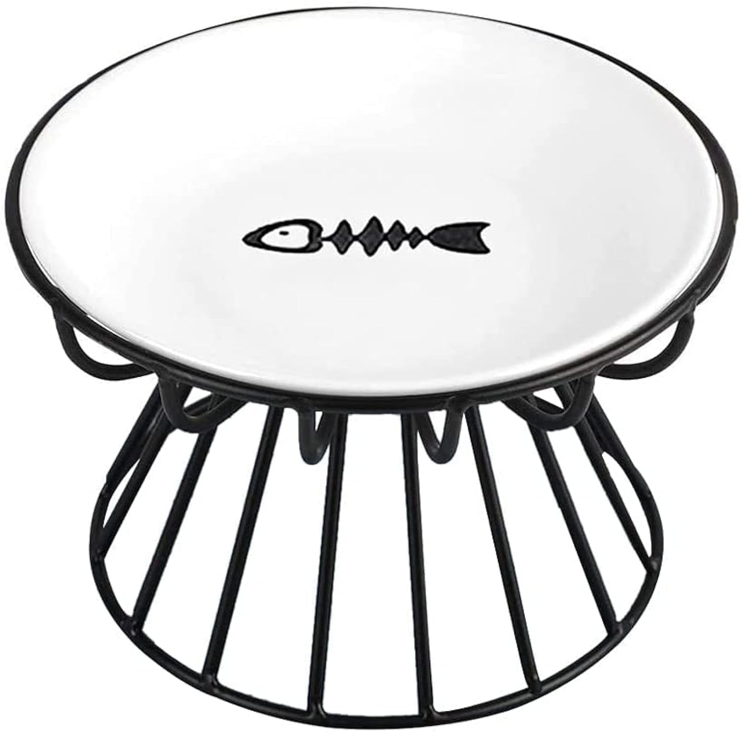 ALEYHA 2023 New Whisker-Friendly Anti-Vomit Cat Plate, Elevated Bowl-Raised Ceramic Cat Bowl with Metal Stand, Food & Water Anti Vomiting Shallow Ceramic Dish for Cat and Small Dogs