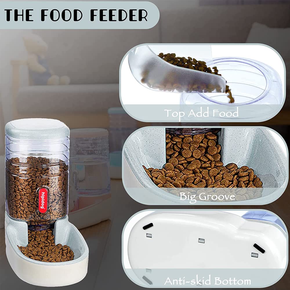 NeoStyle Automatic Dog Cat Feeder and Water Dispenser, 3.8L Large Capacity Dog Water Dispenser Dog Food Dispenser Set for Small, Medium and Large Pets (gray, food feeder)