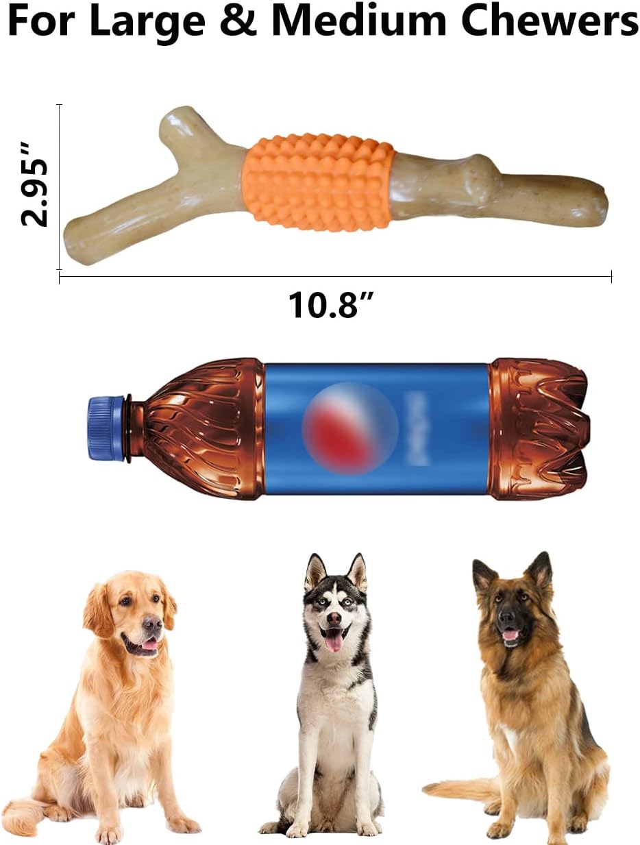 SCHITEC Dog Chew Toy for Aggressive Chewers, Tough Big Nylon & Rubber Teething Stick with Real Maple Wood Flavor for Large Medium Breed
