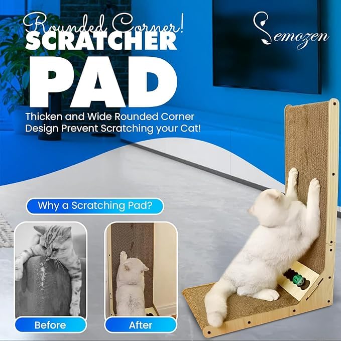 Semozen Cat Scratcher, Cat Scratching Post, Cardboard Cat Scratching Board with Ball Toy, Large Vertical L Shape Cat Scratcher Scratch Pads Cat Toys for Indoor