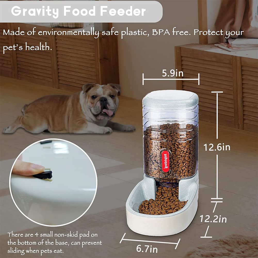 NeoStyle Automatic Dog Cat Feeder and Water Dispenser, 3.8L Large Capacity Dog Water Dispenser Dog Food Dispenser Set for Small, Medium and Large Pets (gray, food feeder)