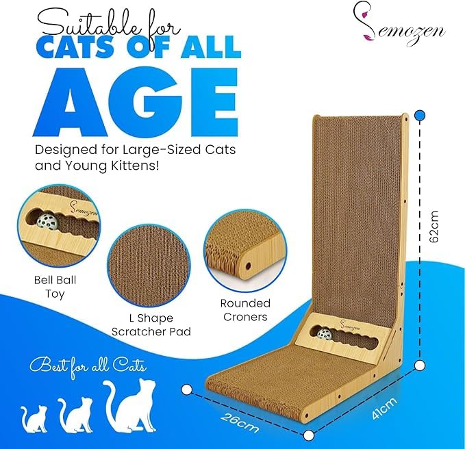 Semozen Cat Scratcher, Cat Scratching Post, Cardboard Cat Scratching Board with Ball Toy, Large Vertical L Shape Cat Scratcher Scratch Pads Cat Toys for Indoor