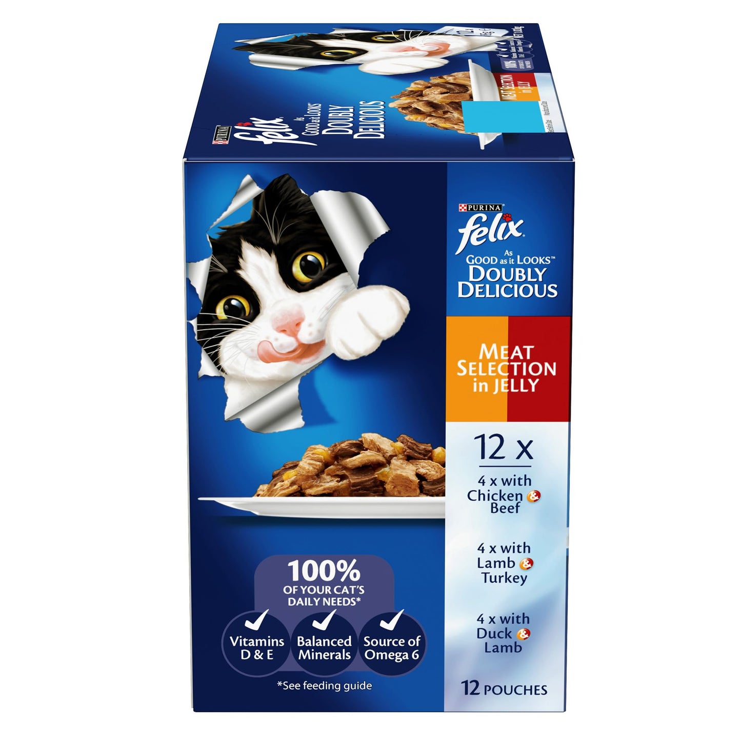 Purina Felix As Good As It Look Doubly Delicious Wet Cat Food Meat Selections 85g (Pack of 12)