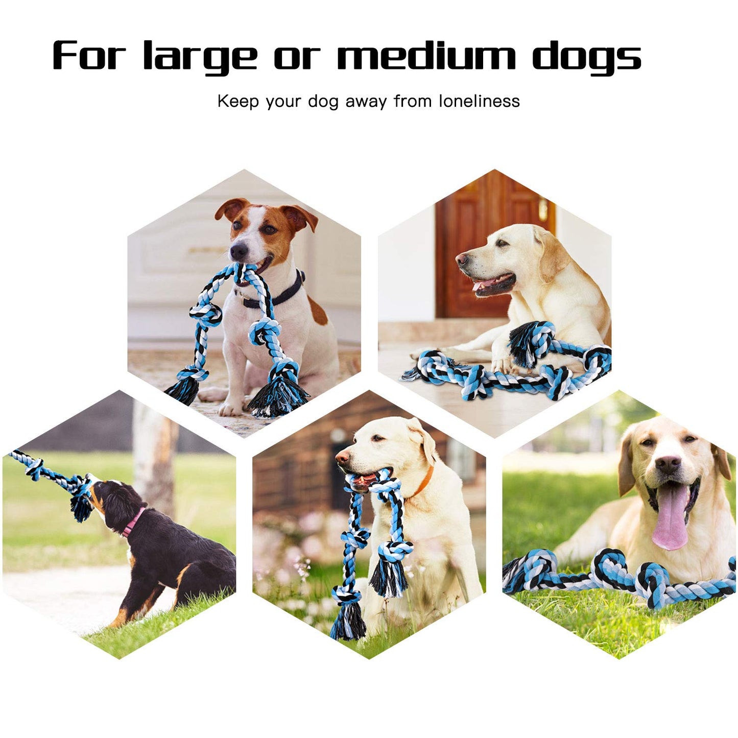 BMAG Dog Rope Toys for Aggressive Chewers, Interactive Heavy Duty Dog Toys for Medium Large Dogs, Tough Twisted Rope Toy with 5 Knots