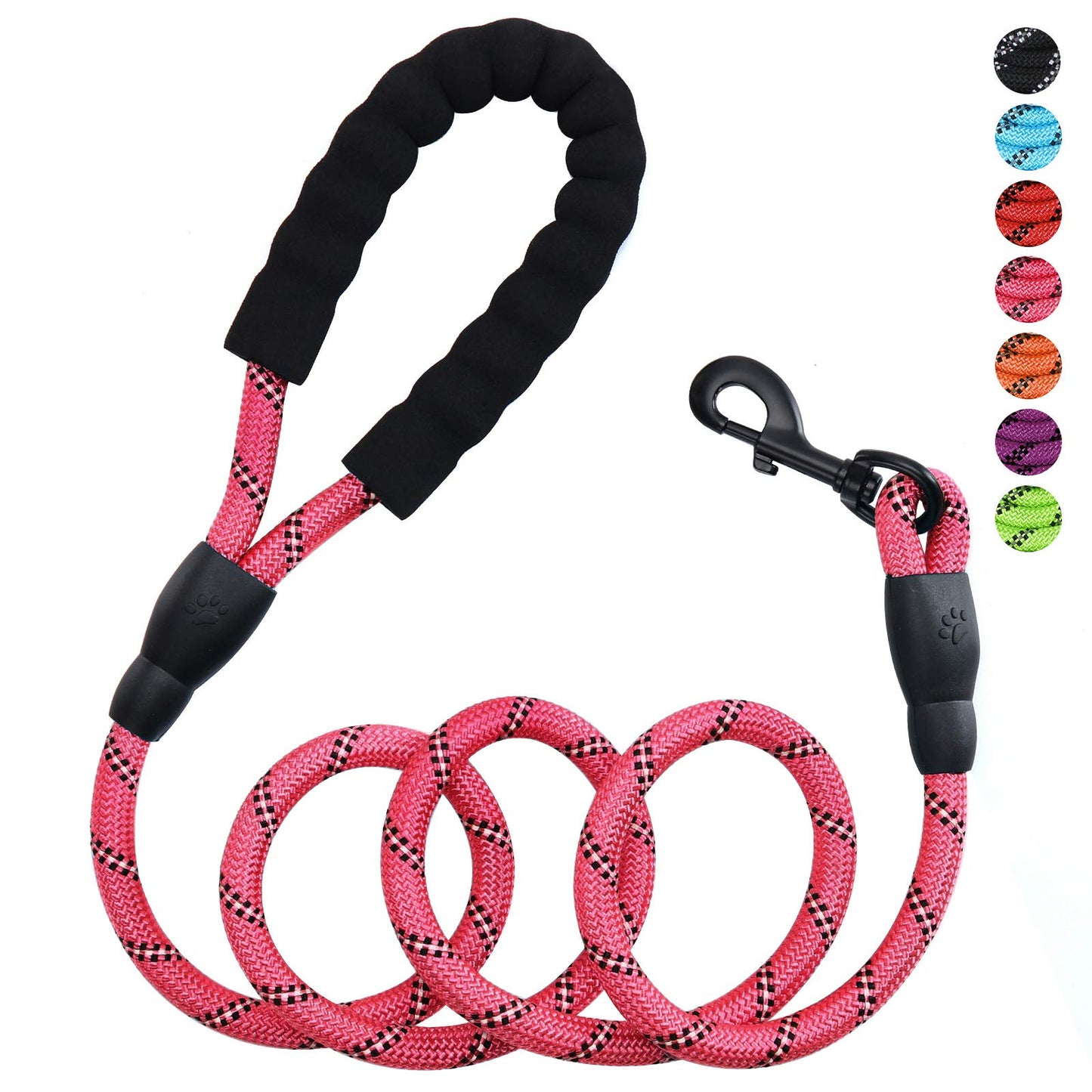 Petmegoo 5ft 1/2in Strong Pink Dog Leash for Large Dogs & Medium Size Dogs - Highly Reflective Heavy Duty Dog Rope Leash with Soft Padded Anti-Slip Handle- for 18-120 lbs Dogs