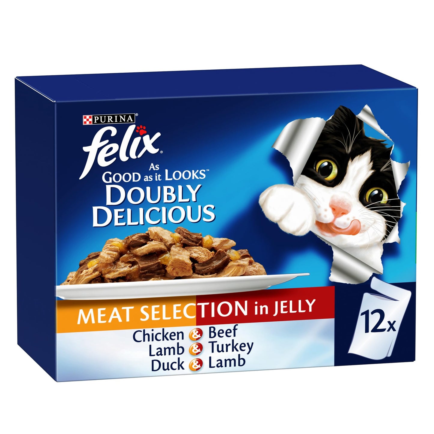 Purina Felix As Good As It Look Doubly Delicious Wet Cat Food Meat Selections 85g (Pack of 12)