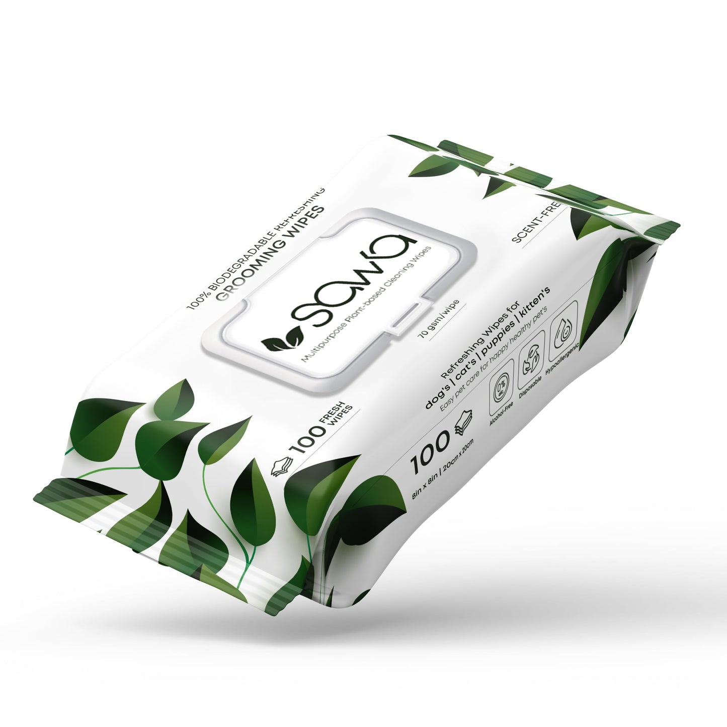 SAWA Dog Wipes, 100 Pcs Thick Plant Based Cat Grooming Wipes For Easy Use on Paws, Body and Bum, Unscented pet wipes