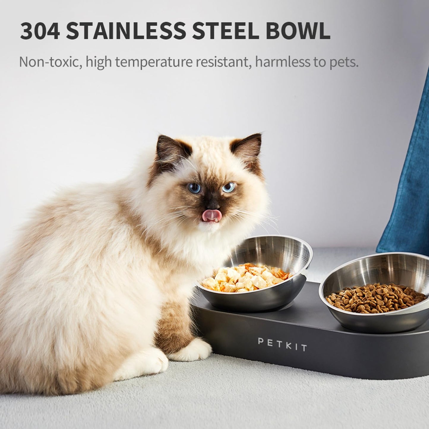 PETKIT CYBERTAIL Stainless Steel Raised Bowl, Inclined Food and Feeding Bowls, Non-Slip, No Spill for Cats and Small Dogs