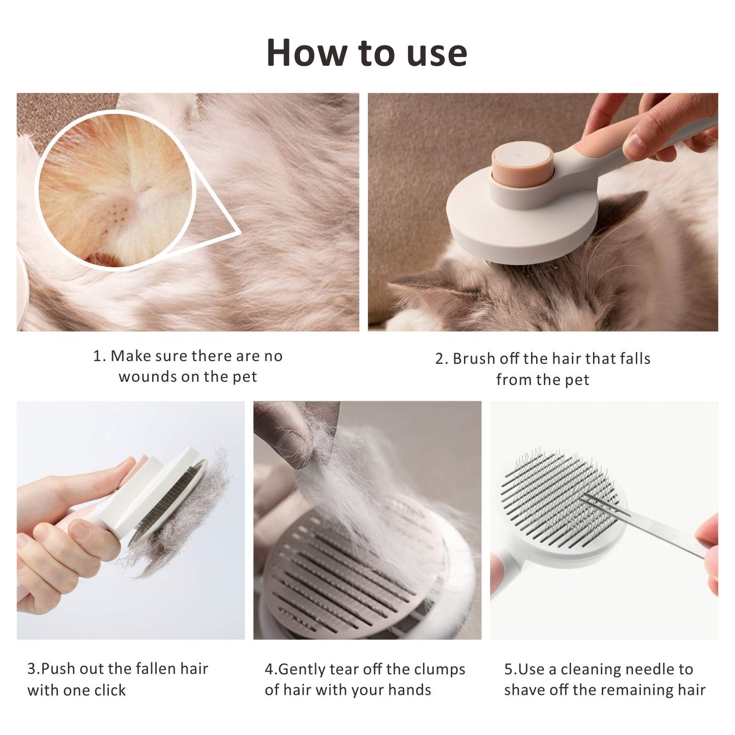 Baytion Pet Grooming Brush, Cats Dogs Brushes for Long Haired & Short Hair, Supple Stainless Steel Bristles Quick Cleaning of the Brush to Remove Tangles Dead Undercoat and Dirt