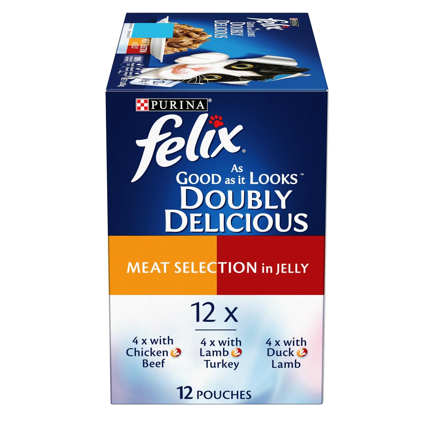 Purina Felix As Good As It Look Doubly Delicious Wet Cat Food Meat Selections 85g (Pack of 12)