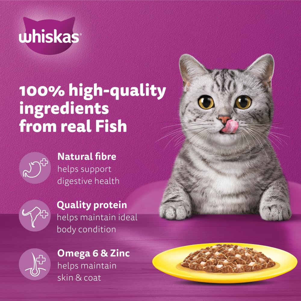 Whiskas Oceanfish in Jelly Wet Cat Food Pack of 12x80g, Wet Food for 1+ Years Adult Cats, Complete and Balanced Nutrition