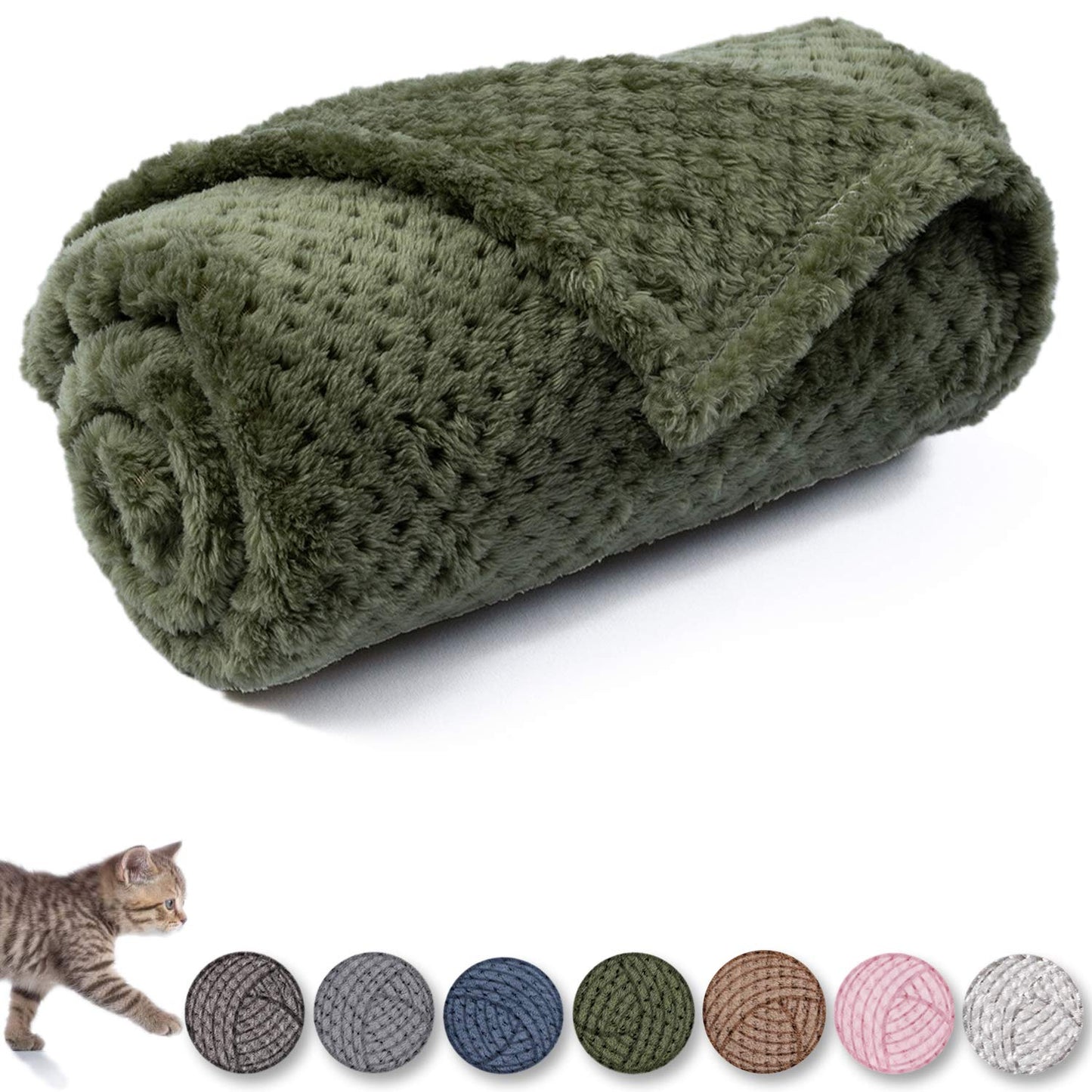 Dog Blanket or Cat Blanket or Pet Blanket, Warm Soft Fuzzy Blankets for Puppy, Small, Medium, Large Dogs or Kitten, Cats, Plush Fleece Throws for Bed, Couch, Sofa, Travel (M/32" x 40", Dark Green)