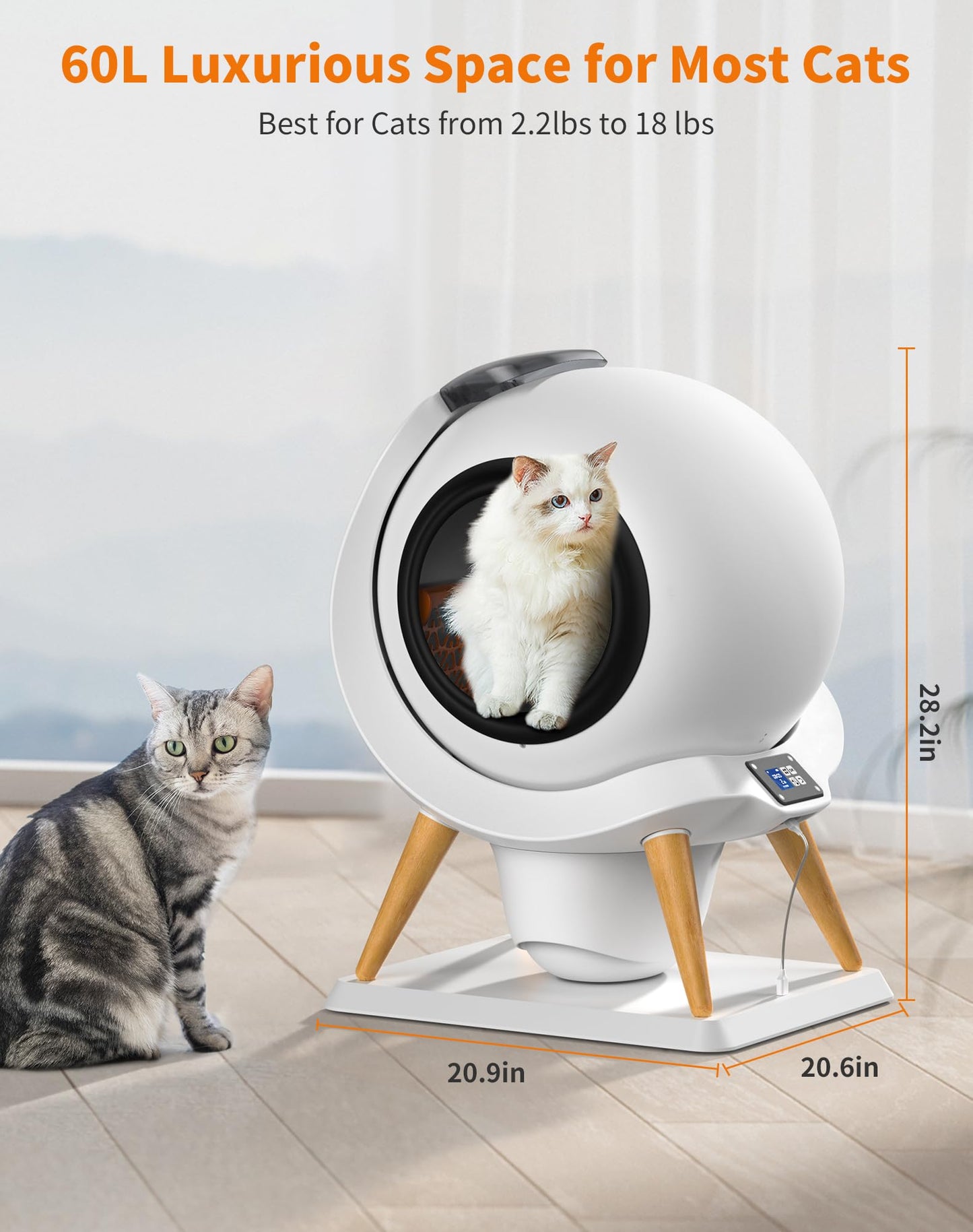 HoneyGuaridan Self Cleaning Cat Litter Box Automatic Cat Litter Box, APP Control Health Monitoring for Multiple Cats, Anti-Pinch/Odor-Removal Design, with 2 Rolls Garbage Bags/Mats