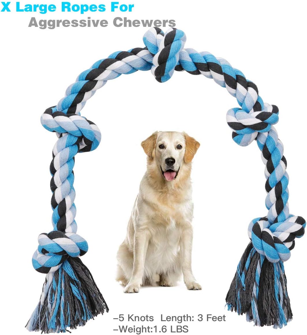 BMAG Dog Rope Toys for Aggressive Chewers, Interactive Heavy Duty Dog Toys for Medium Large Dogs, Tough Twisted Rope Toy with 5 Knots