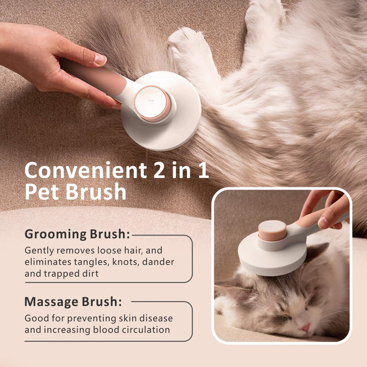Baytion Pet Grooming Brush, Cats Dogs Brushes for Long Haired & Short Hair, Supple Stainless Steel Bristles Quick Cleaning of the Brush to Remove Tangles Dead Undercoat and Dirt