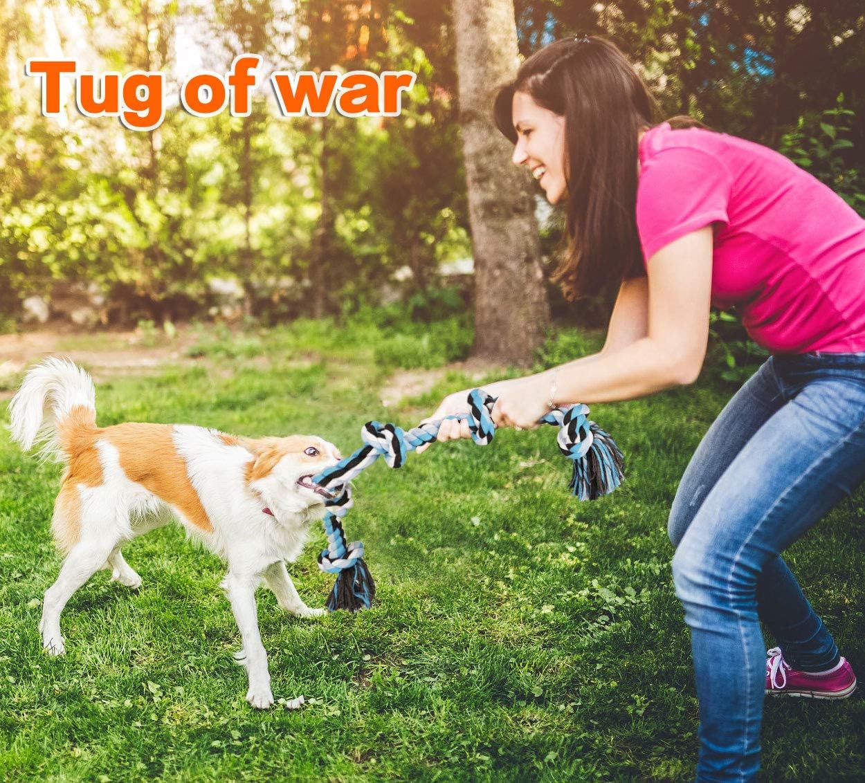 BMAG Dog Rope Toys for Aggressive Chewers, Interactive Heavy Duty Dog Toys for Medium Large Dogs, Tough Twisted Rope Toy with 5 Knots