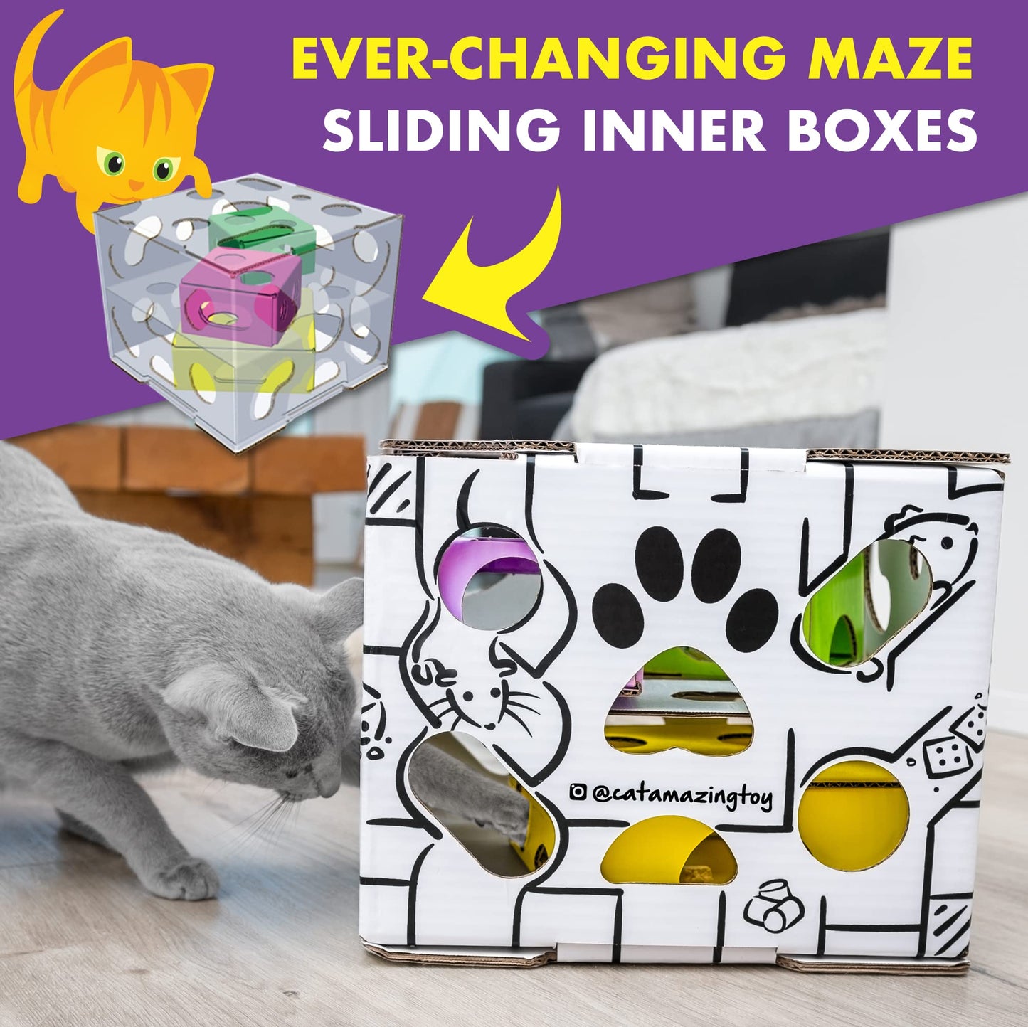 Cat Amazing Sliders β Puzzle Toy for Indoor Cats β Treat Box Interactive Maze β Enrichment Feeder β Best Cat Toy Ever!