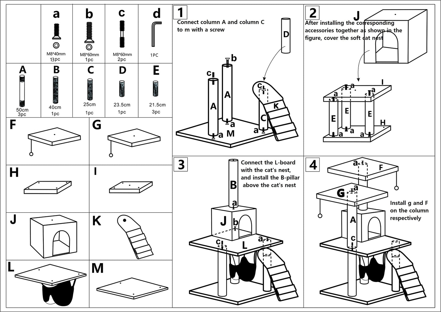 SKY-TOUCH Cat Tree Tower|Durable Cat Condo with Sisal Scratching Posts|Cozy Cat House,|Ladder & Resting Platforms for Indoor Use | Assembly accessories|120×49×39cm,Gray