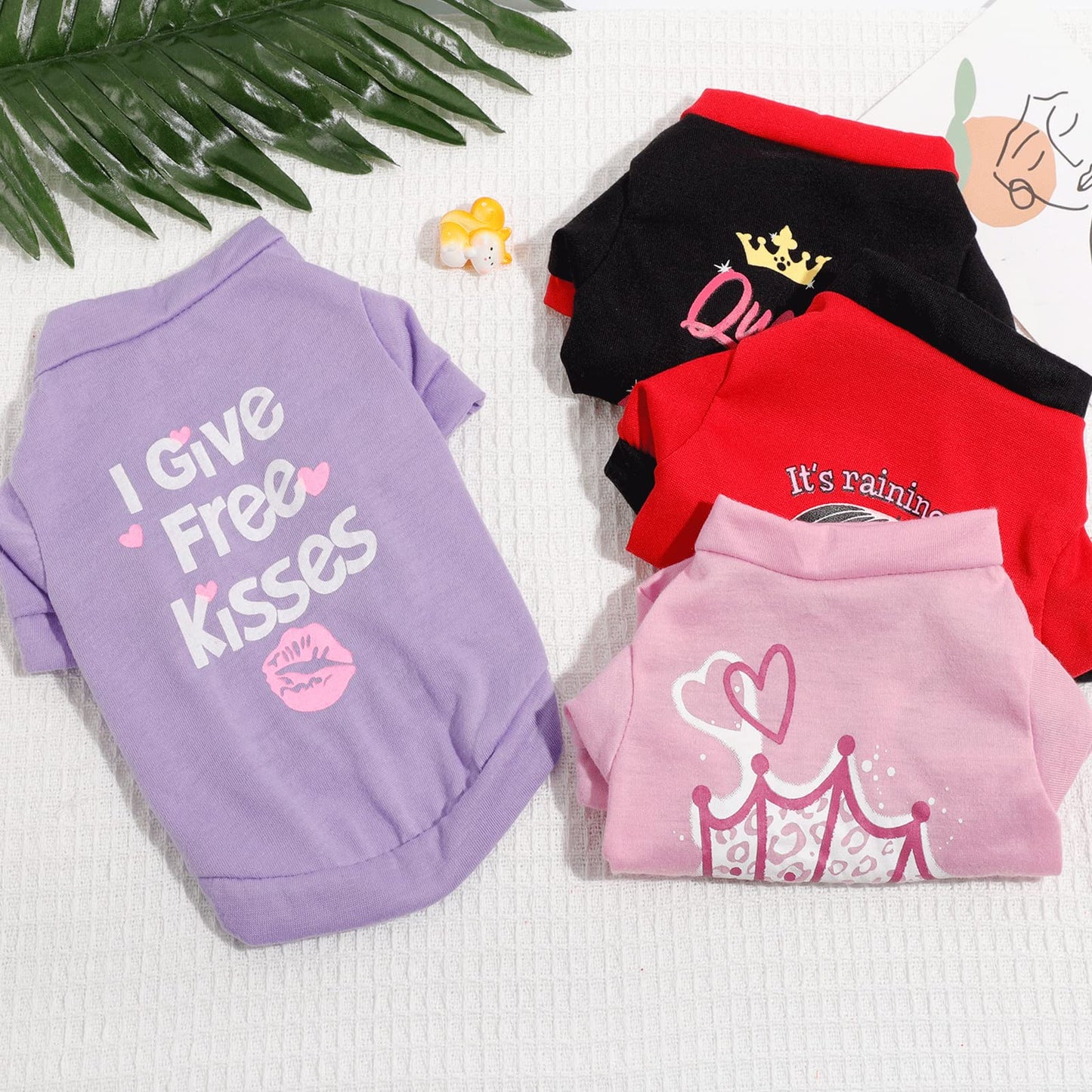 Yikeyo Dog Shirt, 4 Pack Dog Clothes for Small Dogs Girl Chihuahua Yorkie Pet Clothes Summer Cute Female Dog Clothes Princess Puppy Clothes Outfit Apparel Tshirts for Small Dogs, Pink, Small