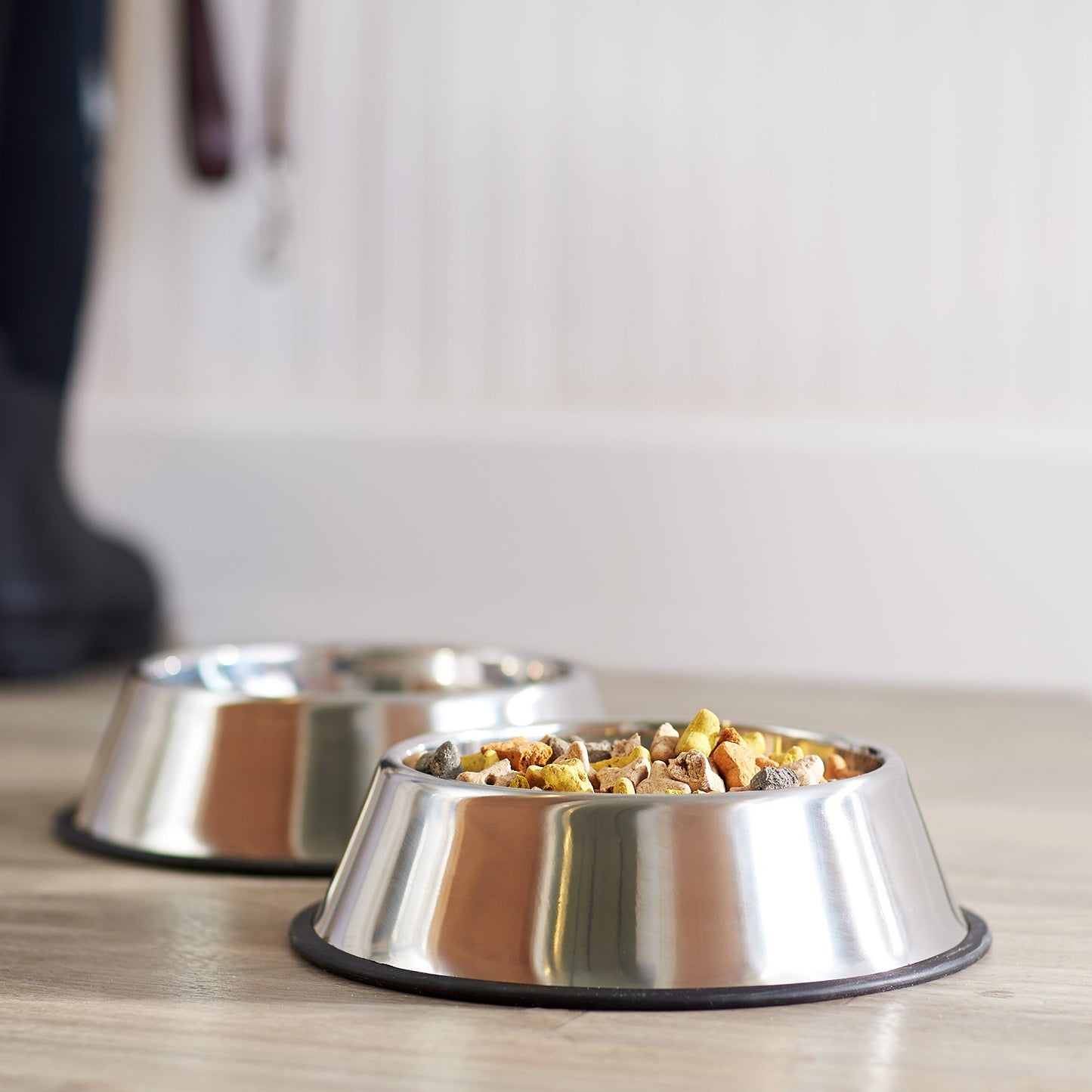 Amazon Basics Stainless Steel Pet Dog Water And Food Bowl, Set of 2 (11 x 3 Inches)