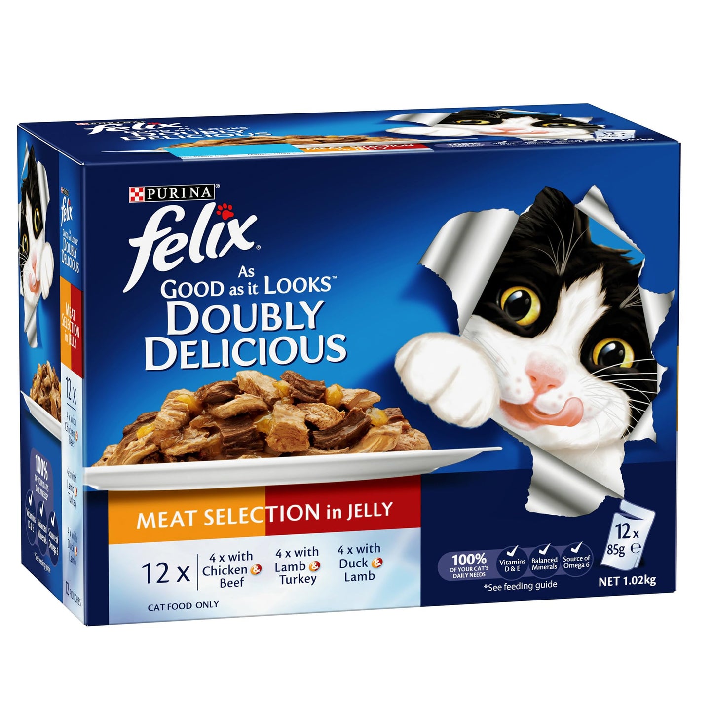 Purina Felix As Good As It Look Doubly Delicious Wet Cat Food Meat Selections 85g (Pack of 12)