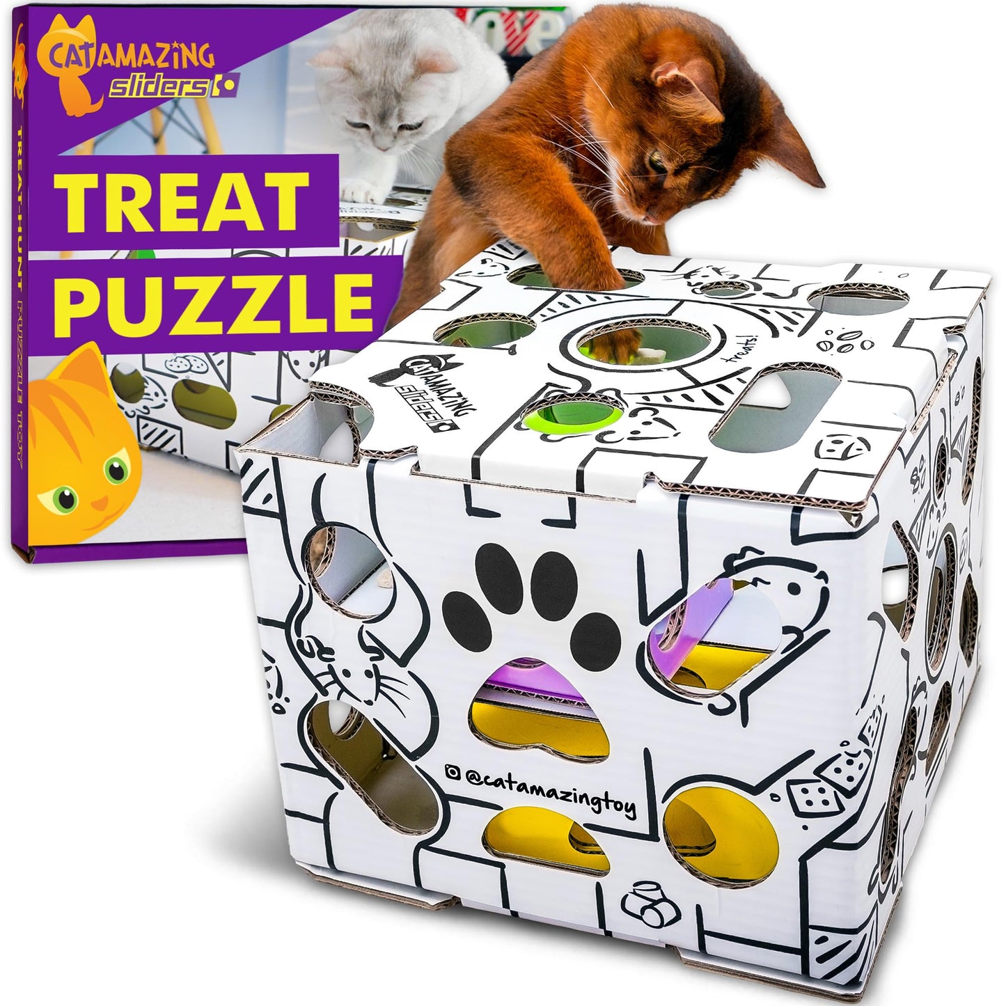 Cat Amazing Sliders β Puzzle Toy for Indoor Cats β Treat Box Interactive Maze β Enrichment Feeder β Best Cat Toy Ever!