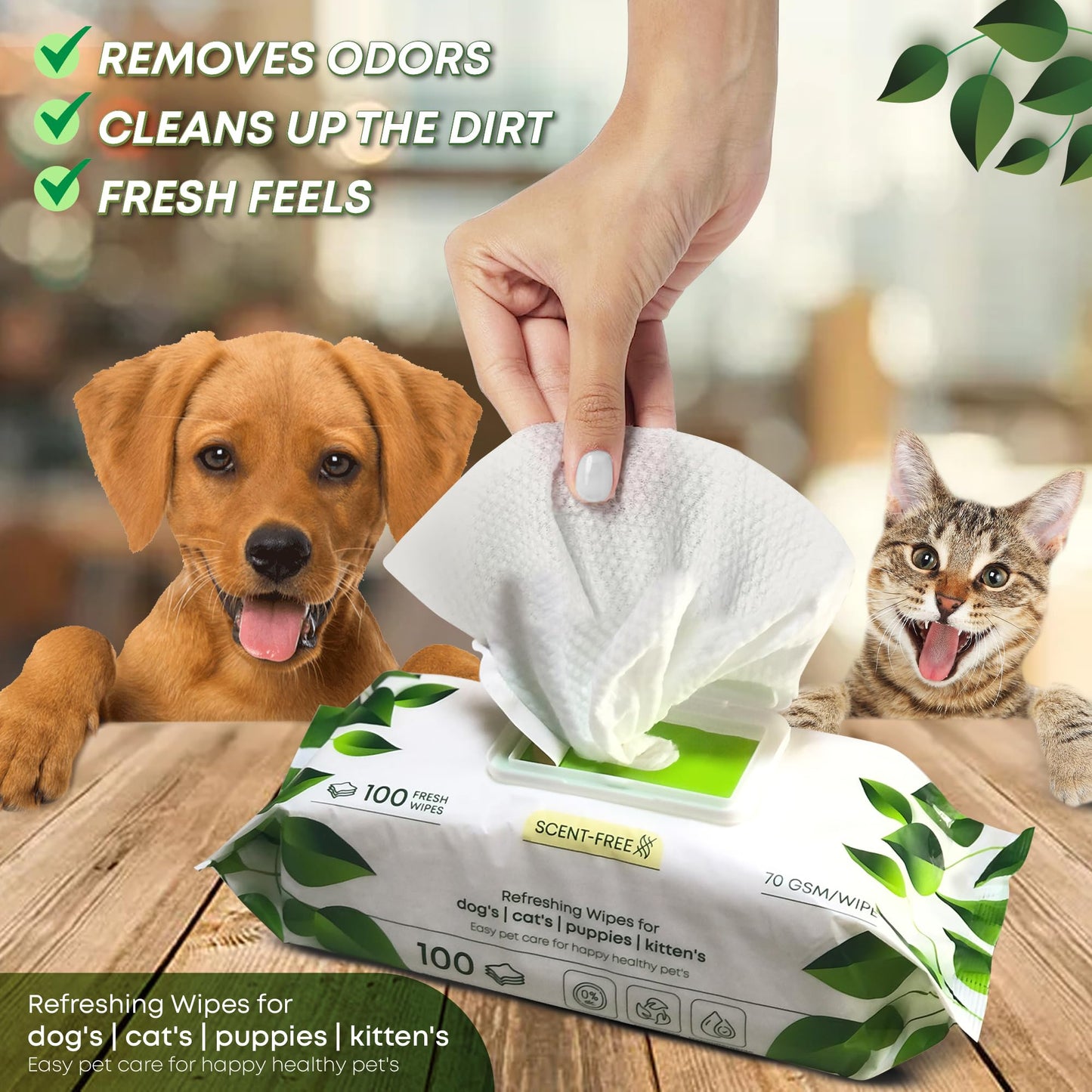 SAWA Dog Wipes, 100 Pcs Thick Plant Based Cat Grooming Wipes For Easy Use on Paws, Body and Bum, Unscented pet wipes