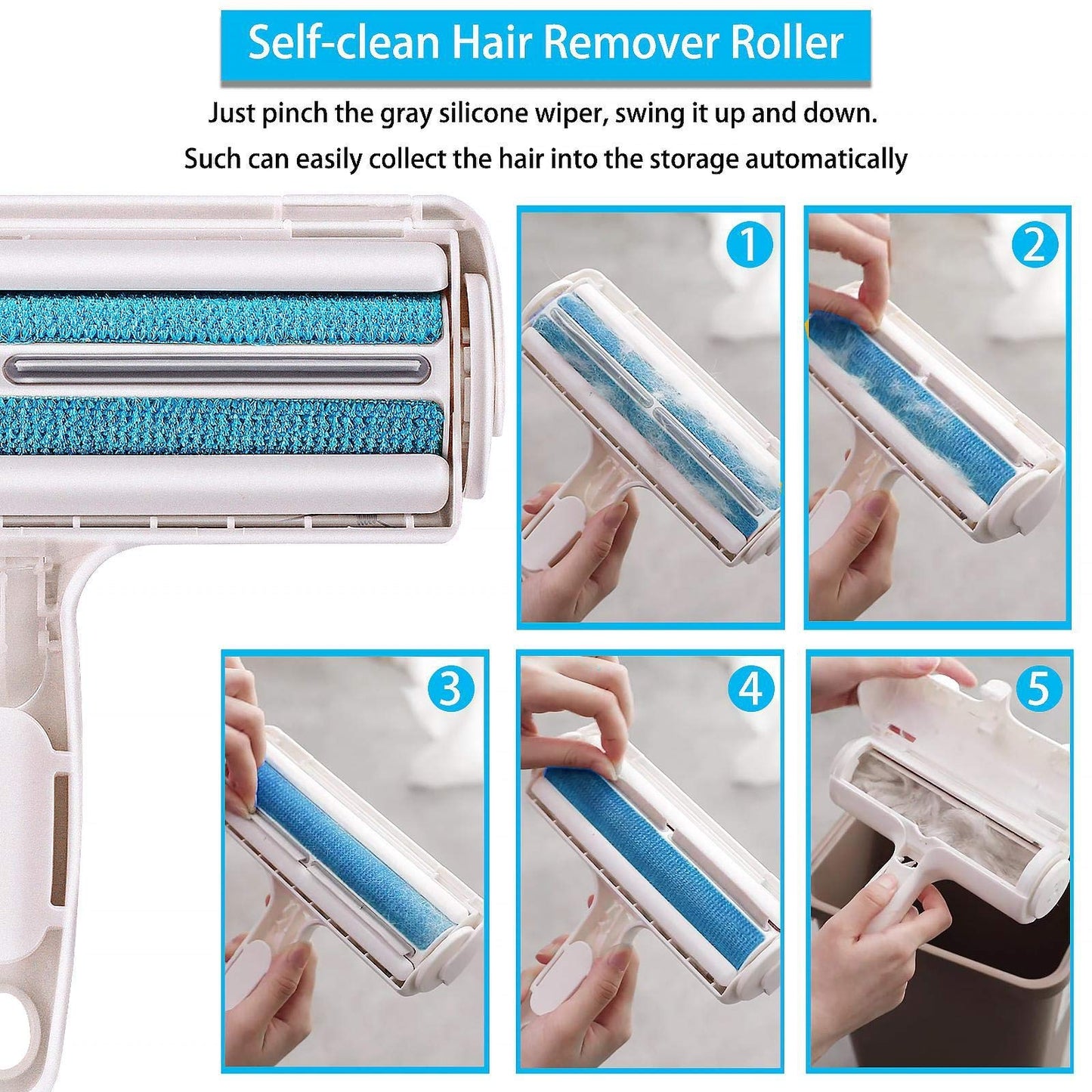 ACE2ACE Pet Hair Remover Roller, Reusable Animal Hair Removal Brush for Dogs and Cats, Self Clean Pet Fur from Carpet, Furniture, Rugs, Laundry, Clothes and Bedding, Sofa