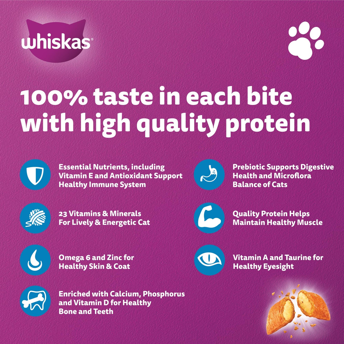 Whiskas Ocean Fish Dry Cat Food, Bag of 1.2Kg, for Adult Cats 1+ Years, Complete Nutrition and Great Taste Cat Dry Food