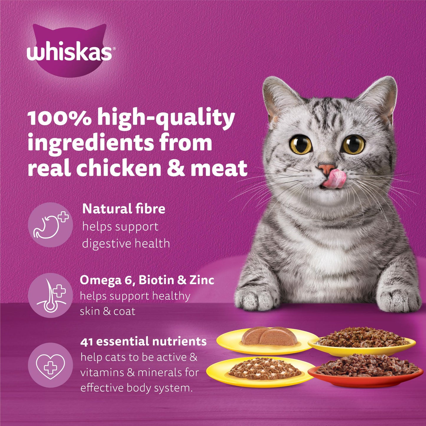 Whiskas Mixed Favorites Wet Cat Food Pack of 12x80g, Chicken, Tuna, Oceanfish, and Beef Liver Wet Food Pouches