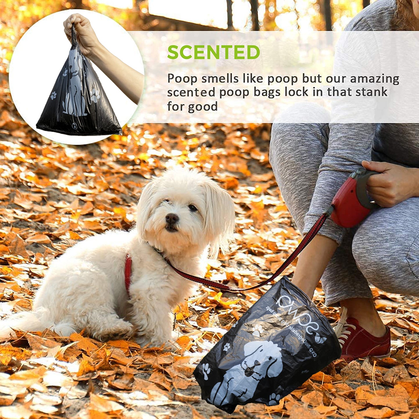 SAWA Dog Poop Bags, Lavender Scented with Dispenser 20 Rolls 300 Pack of Thick Poo Bags and Leash Clip for Doggy Cat Puppy Large Biodegradable leak Proof Eco- Friendly Dog Waste Bags, Pet Dog Supplies